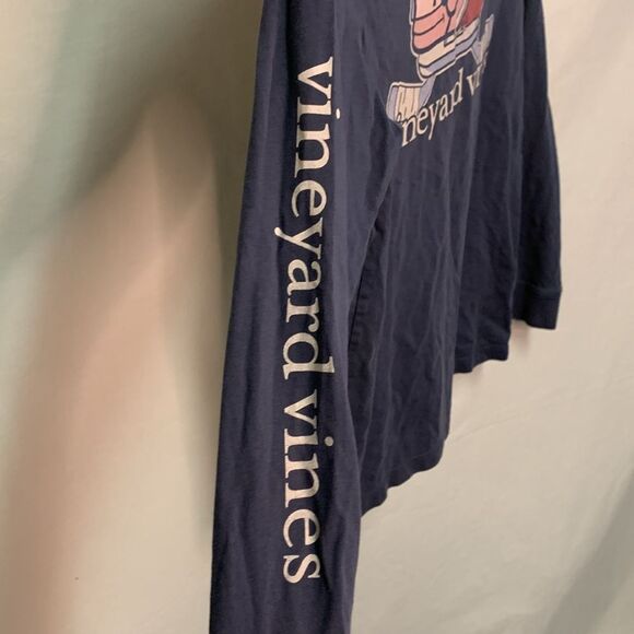 Vineyard Vines Navy Whale Crossed Hockey Sticks LS Pocket T-Shirt Size M 12-14 - Picture 6 of 10